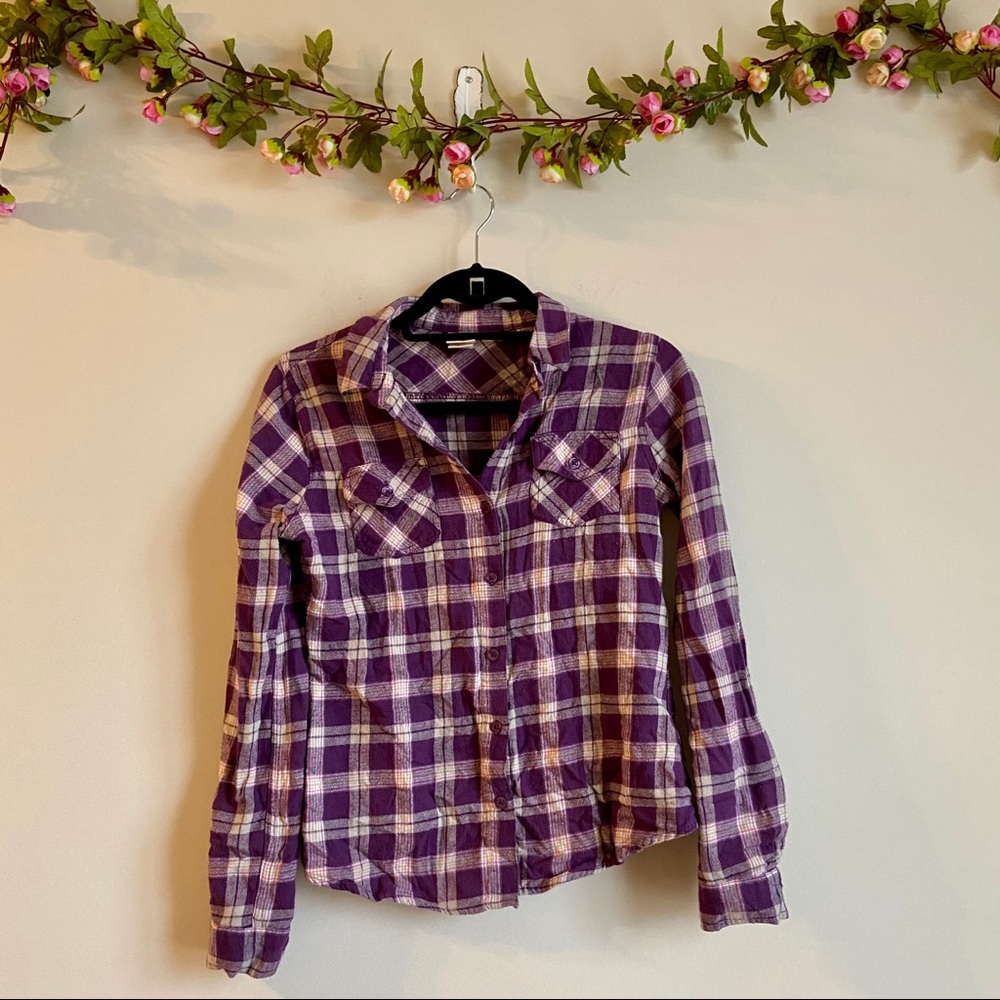 Mossimo purple plaid flannel button down top - Picture 2 of 5